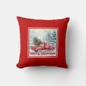 Elegant red truck winter scene rustic festive   クッション (正面)