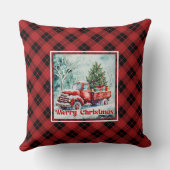 Elegant red truck winter scene rustic festive  クッション (裏面)