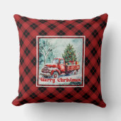 Elegant red truck winter scene rustic festive  クッション (正面)