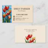 Elegant Red Tulip Floral Business Card 名刺 (正面/裏面)