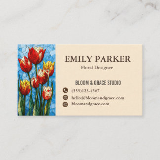 Elegant Red Tulip Floral Business Card 名刺