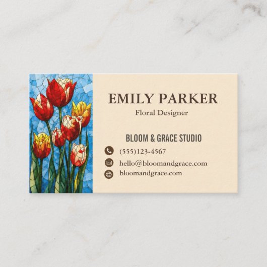 Elegant Red Tulip Floral Business Card 名刺 (正面)