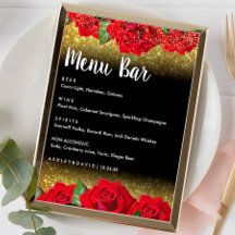 Elegant Red Turkish Roses Wedding Menu bar Sign 