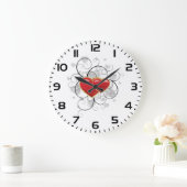 Elegant Red Twin Hearts with Flourish Swirls ラージ壁時計 (ホーム)