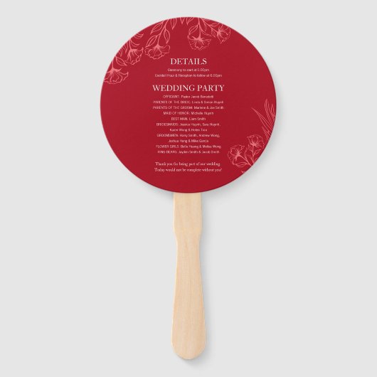 Elegant Red Wedding Program & Timeline ハンドファン (裏面)