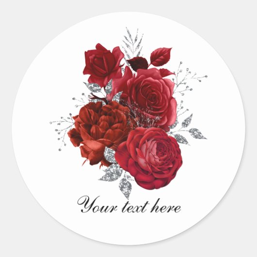 Elegant red Wedding roses customizable ラウンドシール (正面)