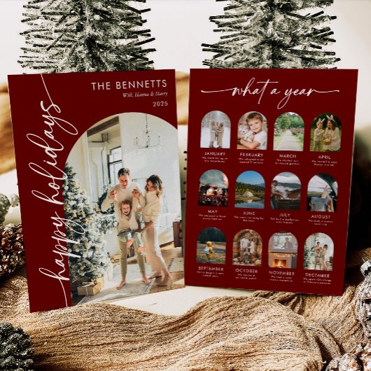 Elegant Red What A Year Happy Holidays Photo シーズンカード