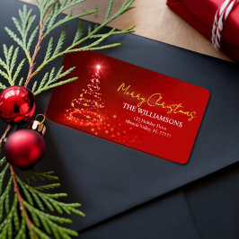 Elegant Red White and Gold Christmas Holiday Name  ラベル