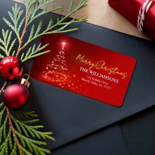 Elegant Red White and Gold Christmas Holiday Name  ラベル