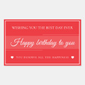 Elegant Red & White Birthday 長方形シール (正面)