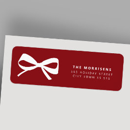 Elegant red white bow Christmas return address ラベル