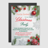 Elegant Red & White Christmas Party Invitation マグネット招待状 (正面/裏面)