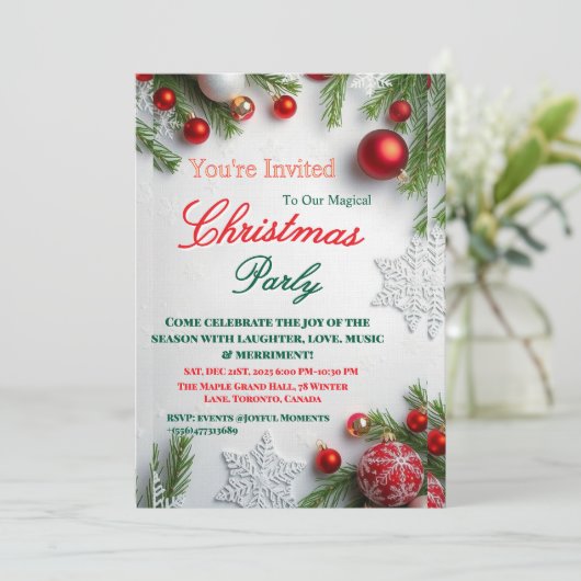 Elegant Red & White Christmas Party Invitation 招待状 (スタンド正面)