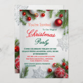 Elegant Red & White Christmas Party Invitation 招待状 (正面/裏面)