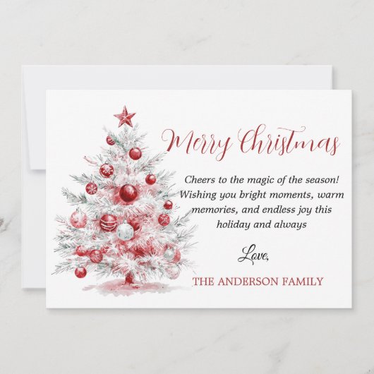 Elegant Red White Christmas Tree シーズンカード (正面)