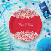 Elegant Red White Floral Name Party ペーパープレート (パーティー)