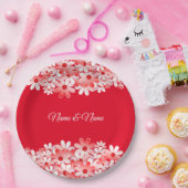 Elegant Red White Floral Name Party ペーパープレート (パーティー)