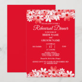 Elegant Red White Floral Wedding Rehearsal Dinner 招待状 (正面/裏面)
