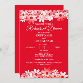 Elegant Red White Floral Wedding Rehearsal Dinner 招待状