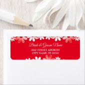 Elegant Red White Floral Wedding Return Address ラベル (インサイチュ)