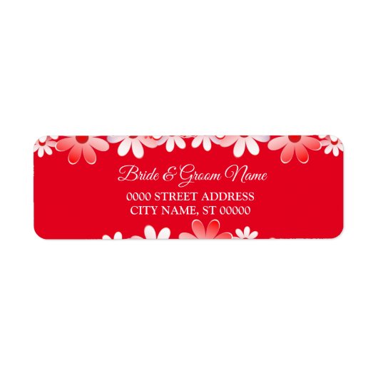 Elegant Red White Floral Wedding Return Address ラベル (正面)