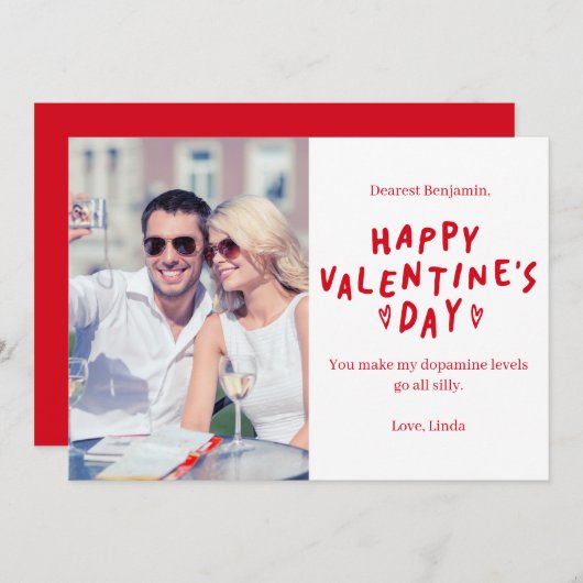 Elegant Red White HAPPY Valentine's Day Photo シーズンカード (正面/裏面)