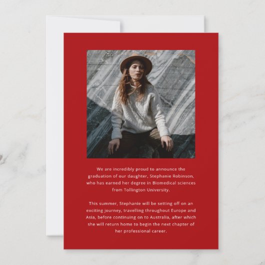 Elegant Red & White Photo Collage Graduation 案内状 (裏面)