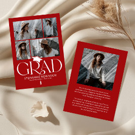 Elegant Red & White Photo Collage Graduation 案内状