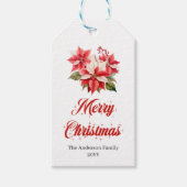 Elegant Red White Poinsettia Editable Holiday Tag ギフトタグ (正面)