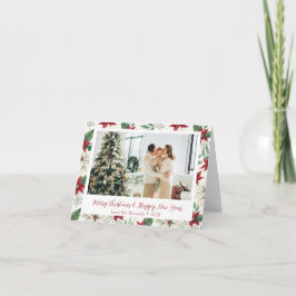 Elegant Red & White Poinsettia Holiday Photo Card シーズンカード