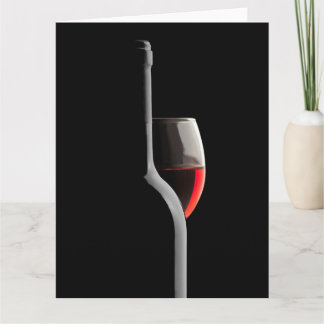 Elegant Red Wine Glass & Bottle. Black Background サンキューカード