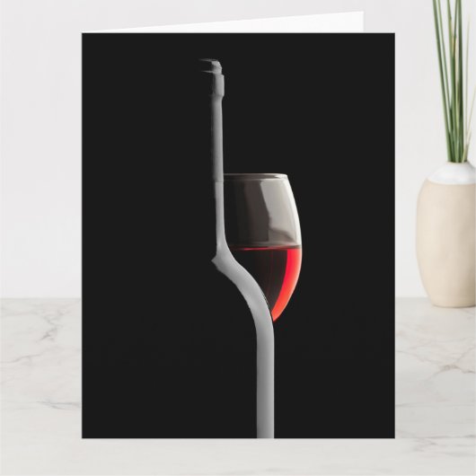 Elegant Red Wine Glass & Bottle. Black Background サンキューカード (正面)