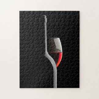 Elegant Red Wine Glass & Bottle. Black Background ジグソーパズル