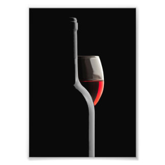 Elegant Red Wine Glass & Bottle. Black Background フォトプリント