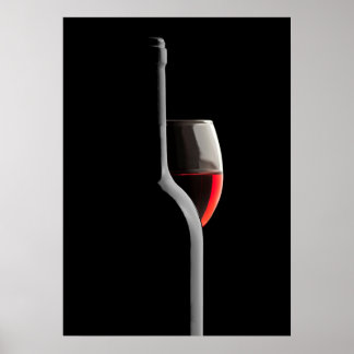 Elegant Red Wine Glass & Bottle. Black Background ポスター