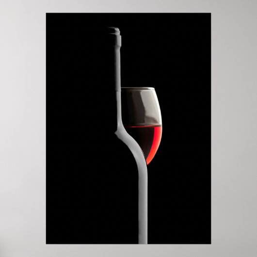 Elegant Red Wine Glass & Bottle. Black Background ポスター (正面)