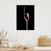 Elegant Red Wine Glass & Bottle. Black Background ポスター (キッチン)