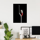 Elegant Red Wine Glass & Bottle. Black Background ポスター (ホームオフィス)