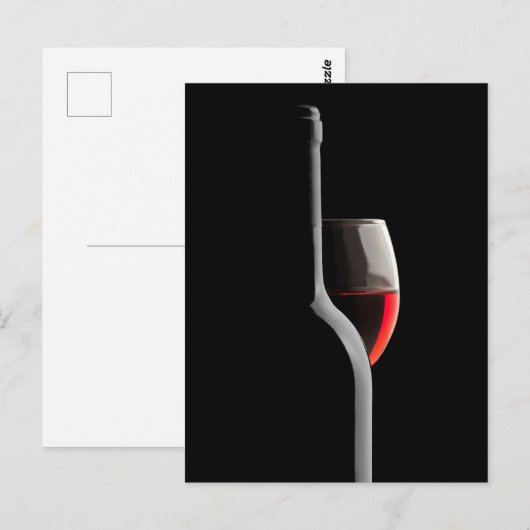 Elegant Red Wine Glass & Bottle. Black Background ポストカード (正面/裏面)