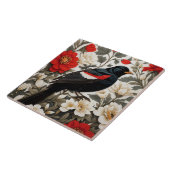 Elegant Red-winged Blackbird Red and Cream Floral タイル (側面)