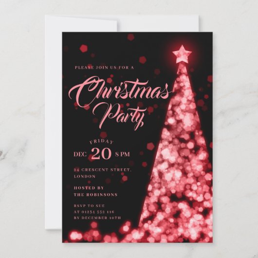 Elegant Red Winter Christmas Tree Holiday  招待状 (正面)