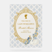 Elegant Regency Era Blue and Gold Bridal Shower アクリルサイン (正面)