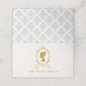 Elegant Regency Era Blue and Gold Bridal Shower プレイスカード (外部開封)