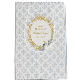 Elegant Regency Era Blue and Gold Bridal Shower ミディアムペーパーバッグ