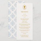 Elegant Regency Era Blue and Gold Bridal Shower メニュー (正面/裏面)