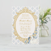 Elegant Regency Era Blue and Gold Bridal Shower 招待状 (スタンド正面)