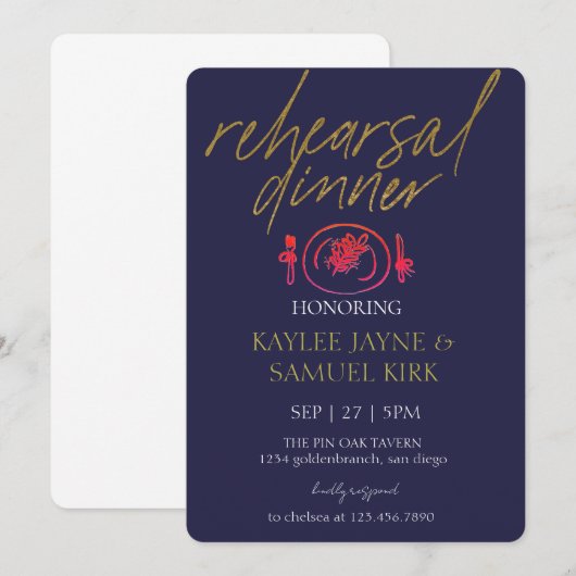Elegant Rehearsal Dinner 招待状 (正面/裏面)