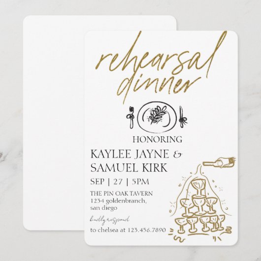 Elegant Rehearsal Dinner 招待状 (正面/裏面)