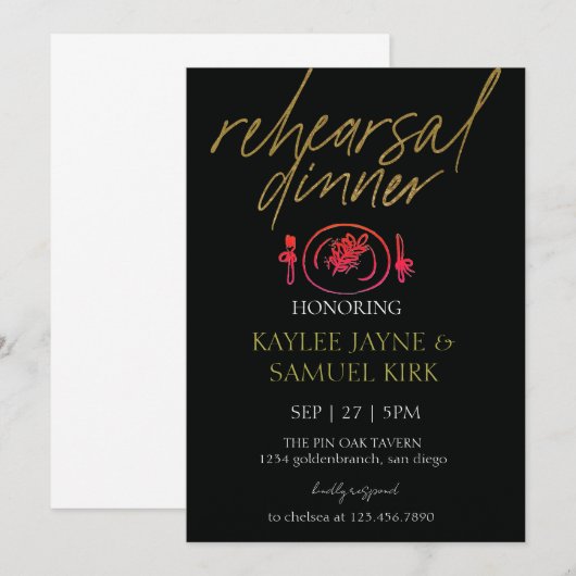 Elegant Rehearsal Dinner 招待状 (正面/裏面)