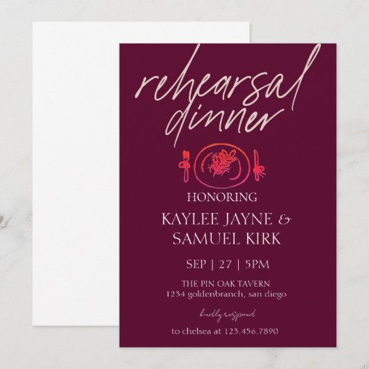 Elegant Rehearsal Dinner 招待状 (正面/裏面)